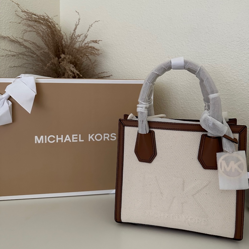 Michael Kors Mercer Medium Logo Embossed Cotton Canvas Crossbody Bag